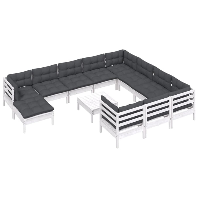 Set mobilier grădină cu perne, 12 piese, alb, lemn de pin - WALTI WALTI
