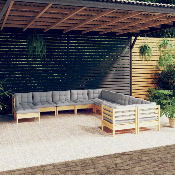 Set mobilier grădină cu perne, 11 piese, gri, lemn de pin - WALTI WALTI