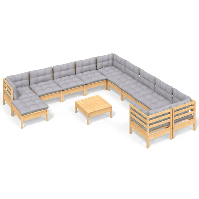 Set mobilier grădină cu perne, 12 piese, gri, lemn masiv pin - WALTI WALTI