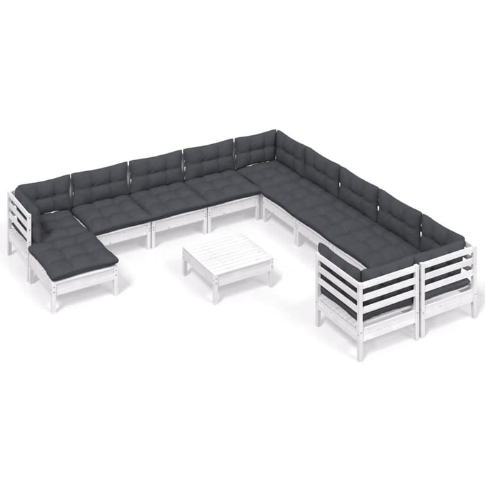 Set mobilier grădină cu perne, 12 piese, alb, lemn de pin - WALTI WALTI