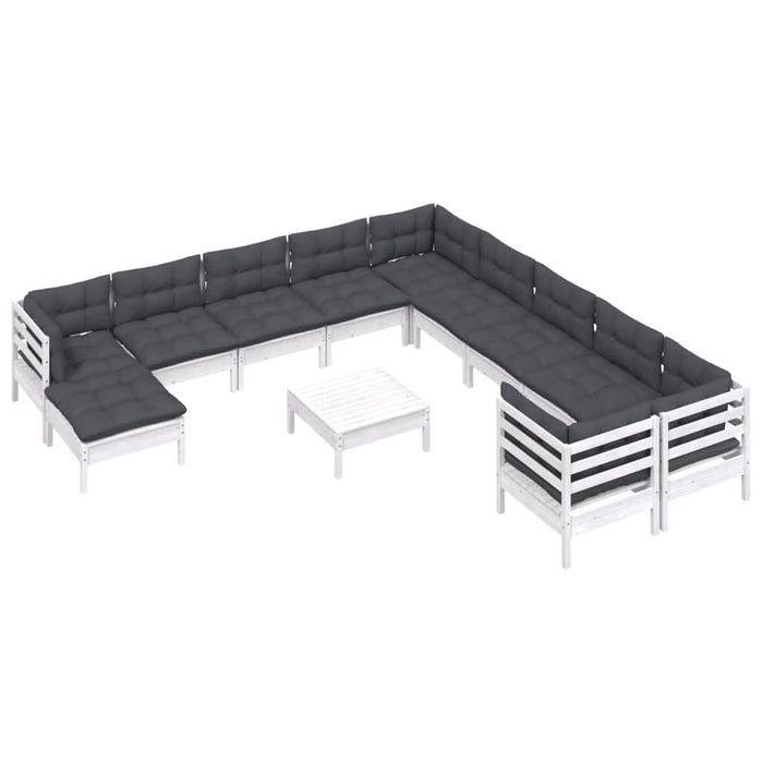 Set mobilier grădină cu perne, 12 piese, alb, lemn de pin - WALTI WALTI