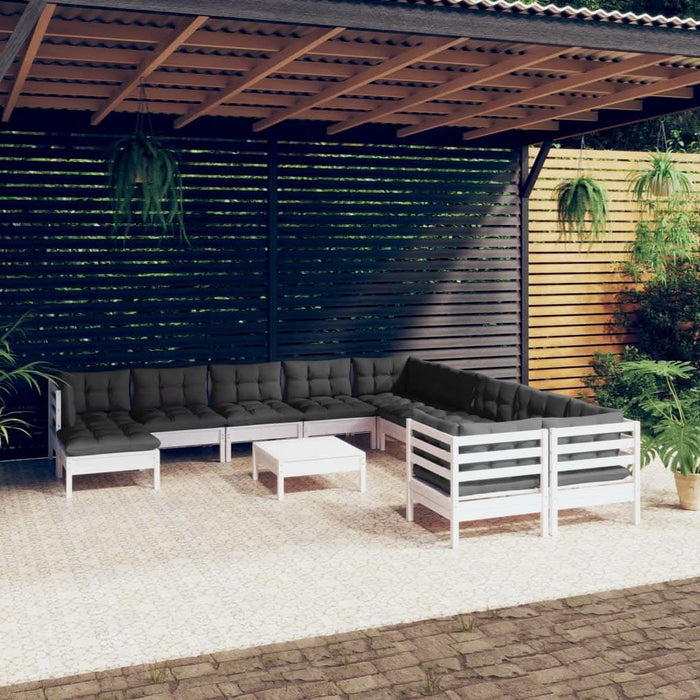 Set mobilier grădină cu perne, 12 piese, alb, lemn de pin - WALTI WALTI
