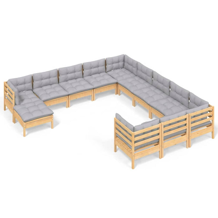 Set mobilier de grădină cu perne gri, 12 piese, lemn de pin - WALTI WALTI