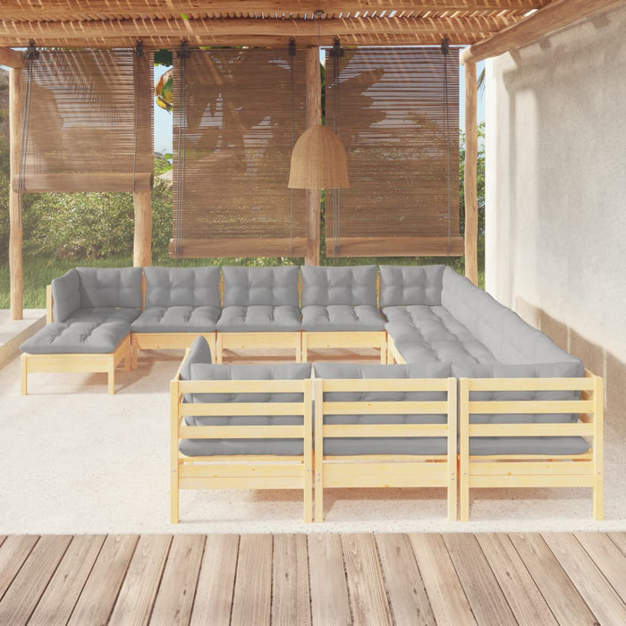 Set mobilier de grădină cu perne gri, 12 piese, lemn de pin - WALTI WALTI