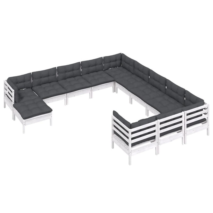 Set mobilier de grădină cu perne, 12 piese, alb, lemn de pin - WALTI WALTI