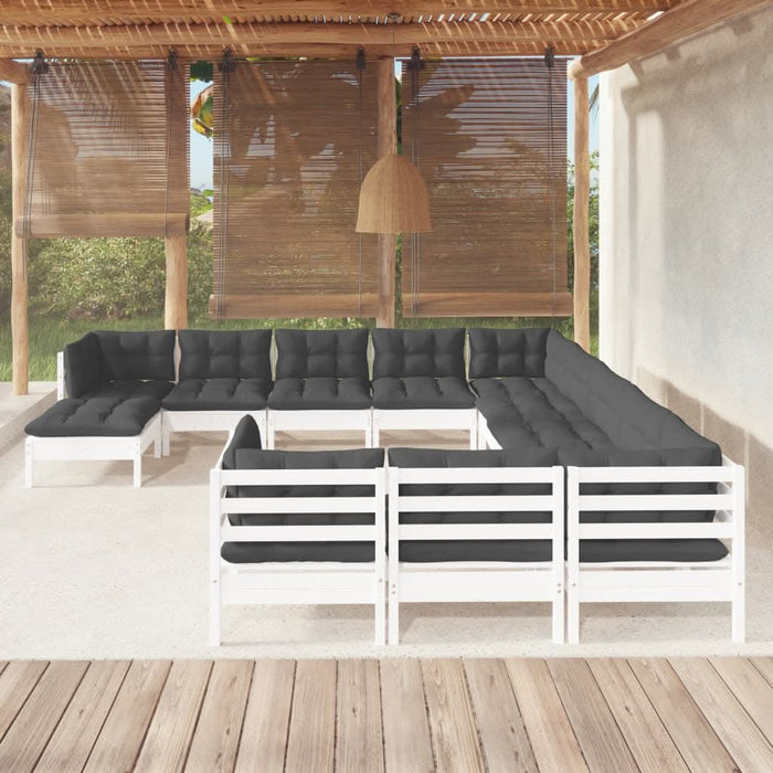 Set mobilier de grădină cu perne, 12 piese, alb, lemn de pin - WALTI WALTI