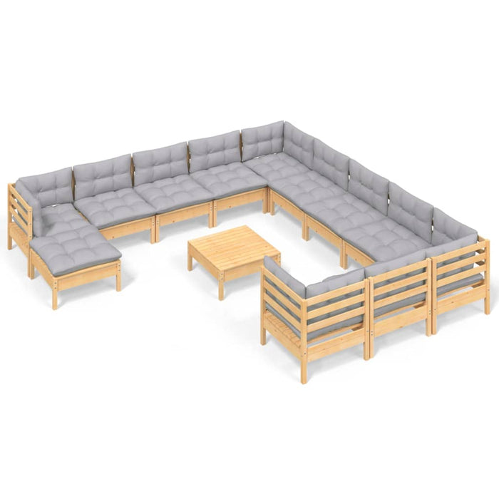 Set mobilier grădină cu perne, 13 piese, gri, lemn de pin - WALTI WALTI