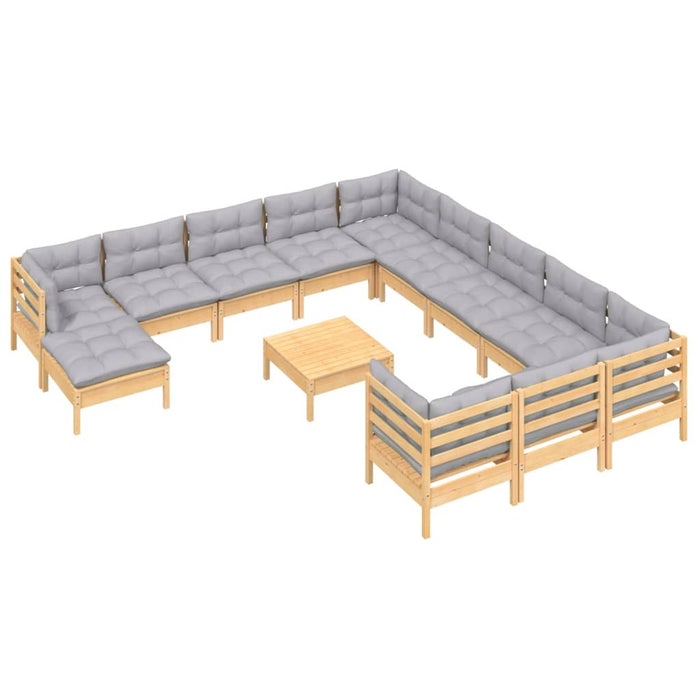 Set mobilier grădină cu perne, 13 piese, gri, lemn de pin - WALTI WALTI
