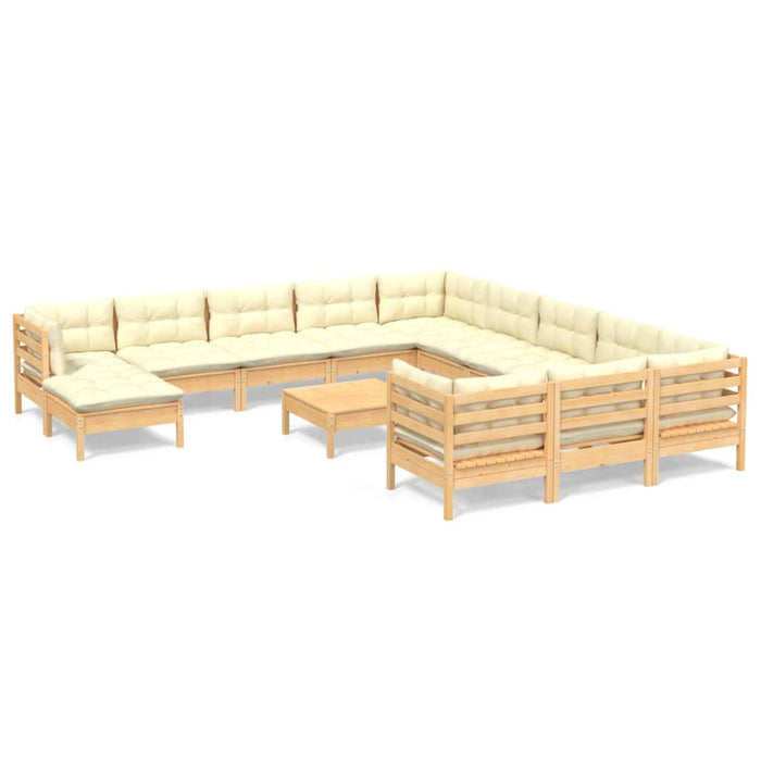 Set mobilier grădină cu perne, 13 piese, crem, lemn de pin - WALTI WALTI