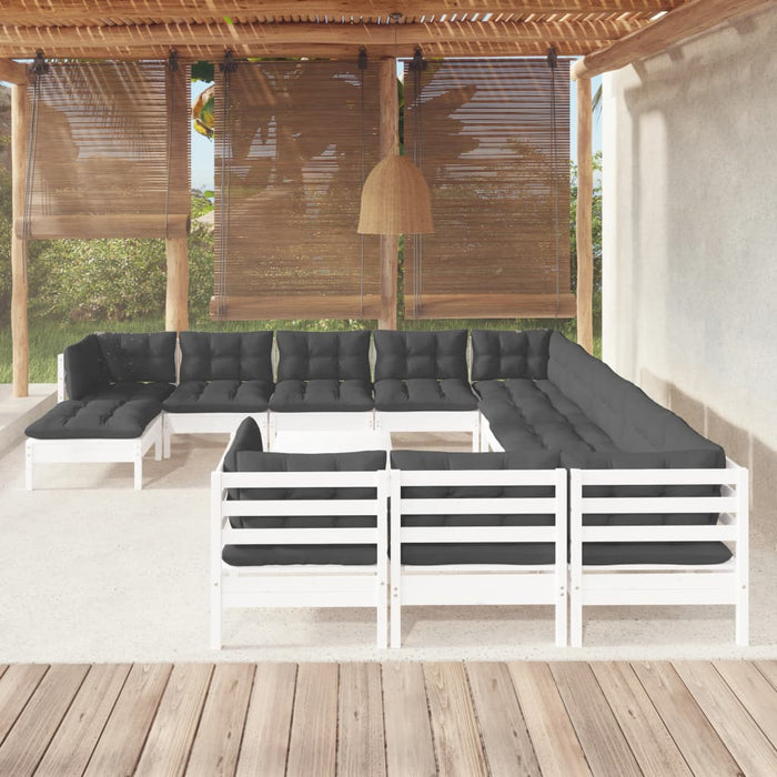 Set mobilier de grădină cu perne, 13 piese, alb, lemn de pin - WALTI WALTI