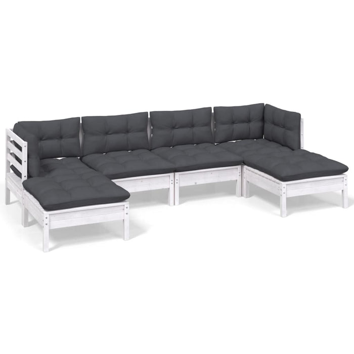Set mobilier de grădină cu perne, 6 piese, alb, lemn de pin - WALTI WALTI