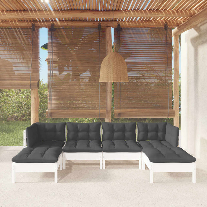 Set mobilier de grădină cu perne, 6 piese, alb, lemn de pin - WALTI WALTI