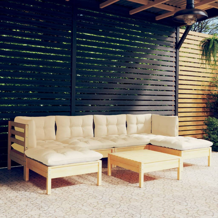 Set mobilier grădină cu perne crem, 7 piese, lemn masiv pin - WALTI WALTI