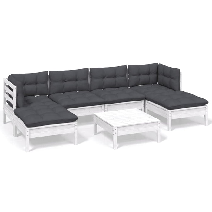 Set mobilier de grădină cu perne, 7 piese, alb, lemn de pin - WALTI WALTI