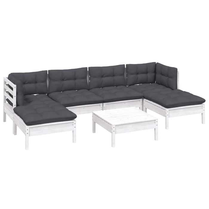 Set mobilier de grădină cu perne, 7 piese, alb, lemn de pin - WALTI WALTI