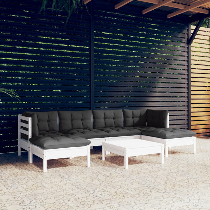Set mobilier de grădină cu perne, 7 piese, alb, lemn de pin - WALTI WALTI