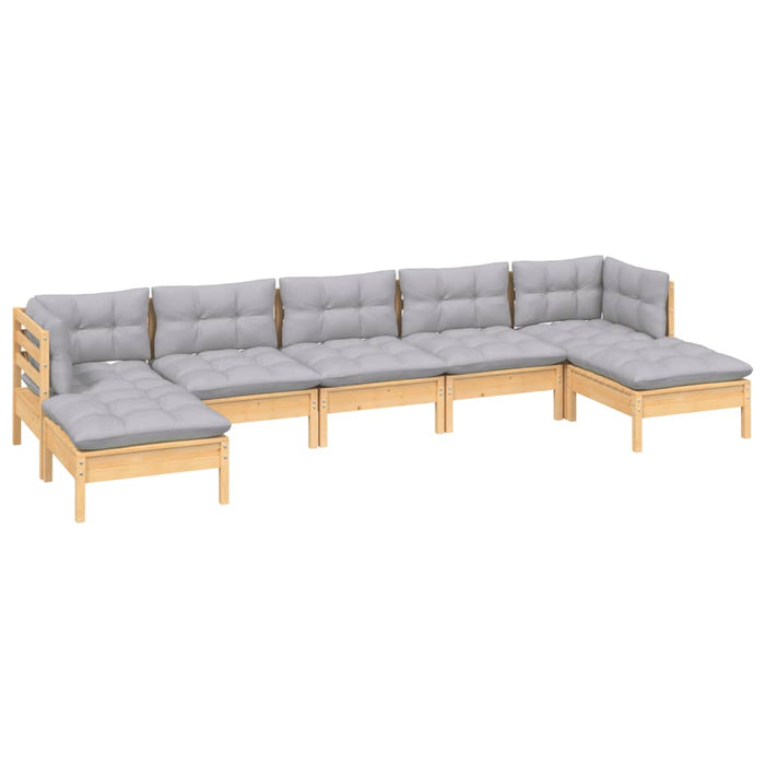 Set mobilier grădină cu perne gri, 7 piese, lemn masiv de pin - WALTI WALTI
