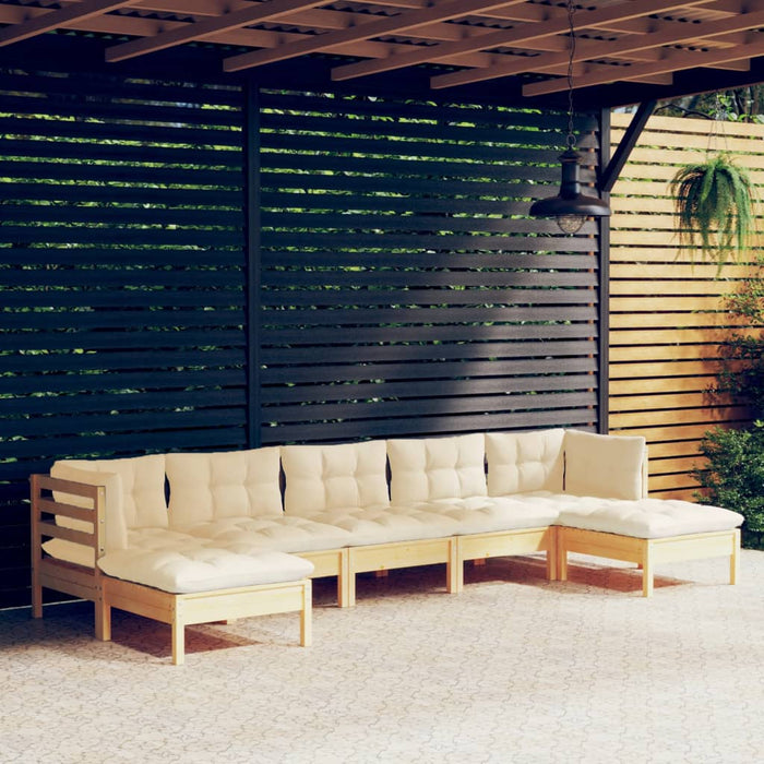 Set mobilier grădină cu perne crem, 7 piese, lemn masiv pin - WALTI WALTI