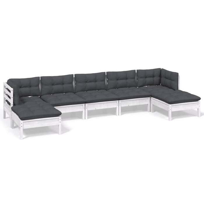 Set mobilier de grădină cu perne, 7 piese, alb, lemn de pin - WALTI WALTI
