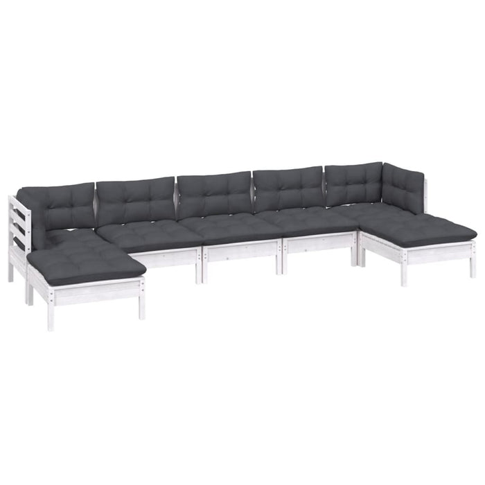 Set mobilier de grădină cu perne, 7 piese, alb, lemn de pin - WALTI WALTI