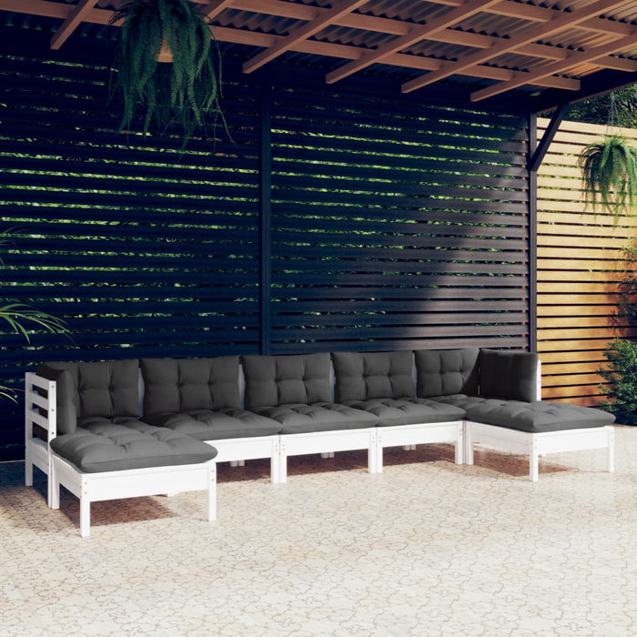 Set mobilier de grădină cu perne, 7 piese, alb, lemn de pin - WALTI WALTI