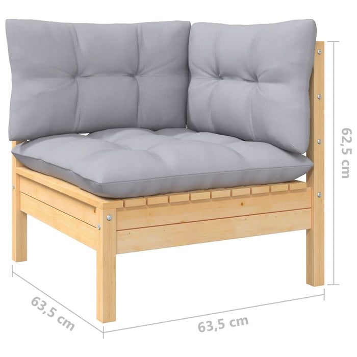 Set mobilier de grădină cu perne, 8 piese, gri, lemn de pin WALTI