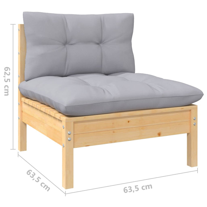 Set mobilier de grădină cu perne, 8 piese, gri, lemn de pin WALTI