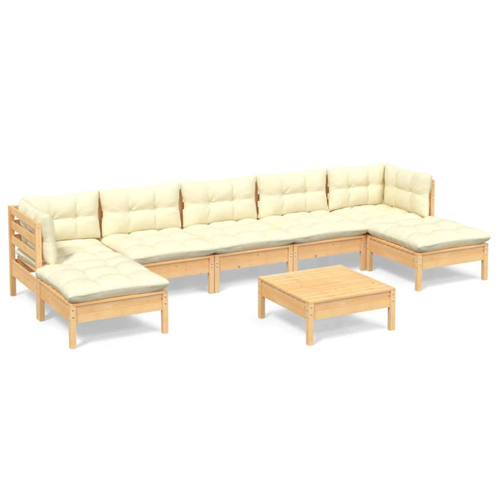 Set mobilier de grădină cu perne, 8 piese, crem, lemn de pin - WALTI WALTI