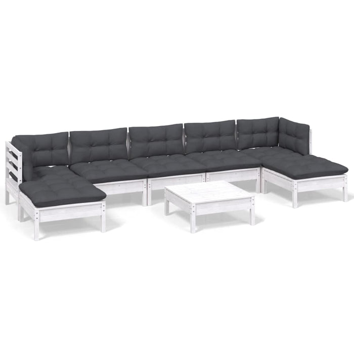 Set mobilier de grădină cu perne, 8 piese, alb, lemn de pin - WALTI WALTI