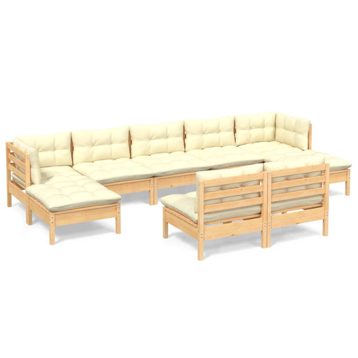 Set mobilier grădină cu perne, 9 piese, crem, lemn de pin - WALTI WALTI