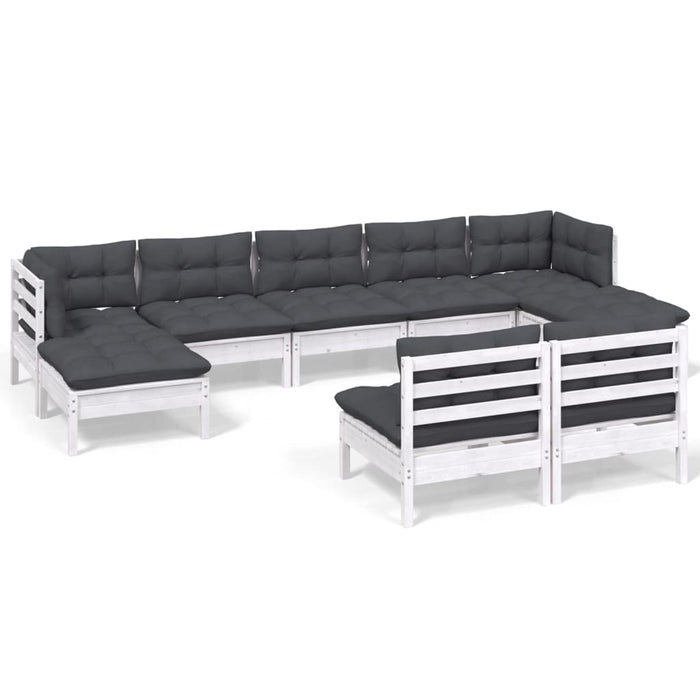 Set mobilier de grădină cu perne, 9 piese, alb, lemn de pin - WALTI WALTI