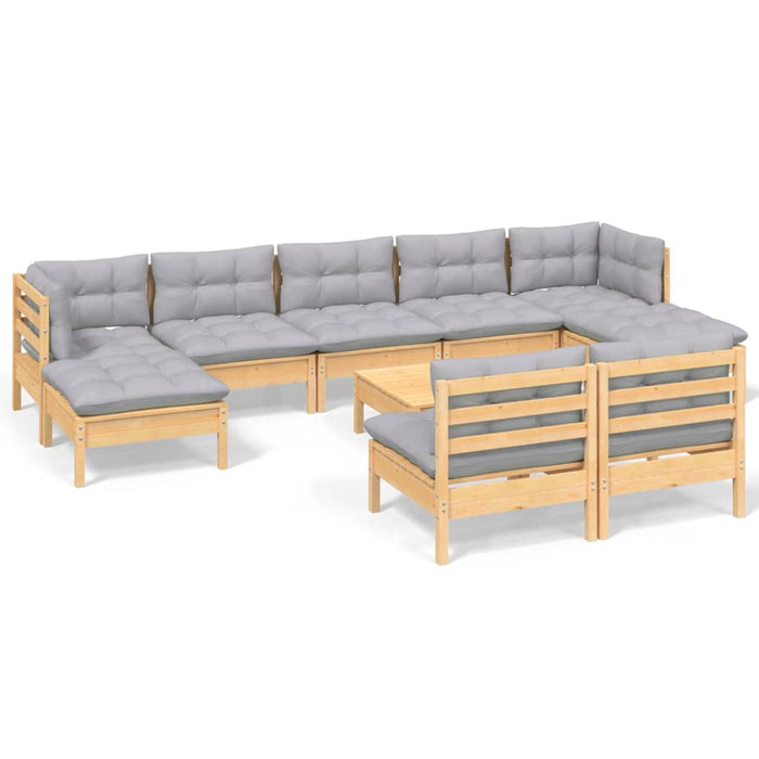 Set mobilier de grădină cu perne gri 10 piese lemn masiv de pin - WALTI WALTI