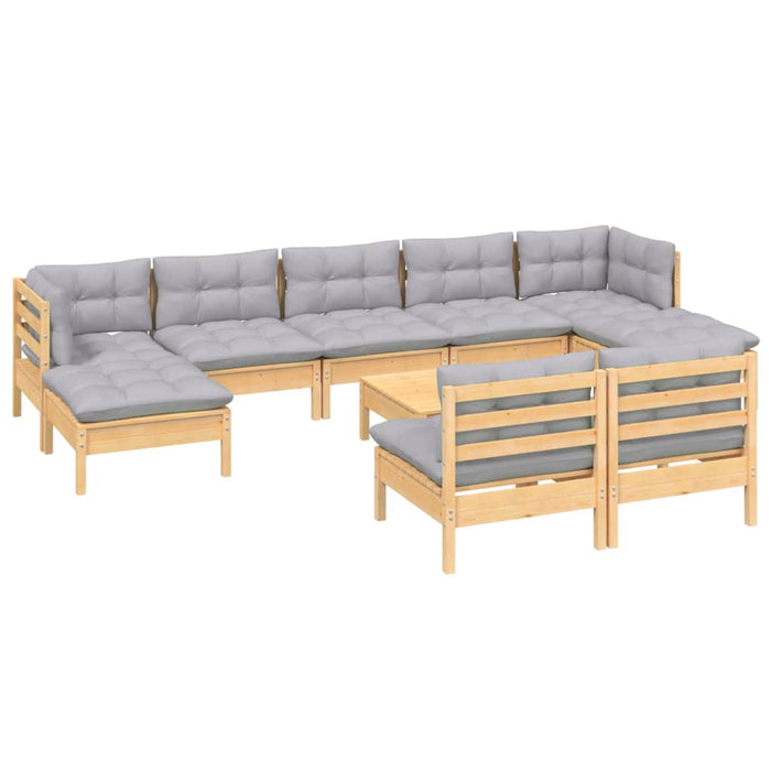 Set mobilier de grădină cu perne gri 10 piese lemn masiv de pin - WALTI WALTI