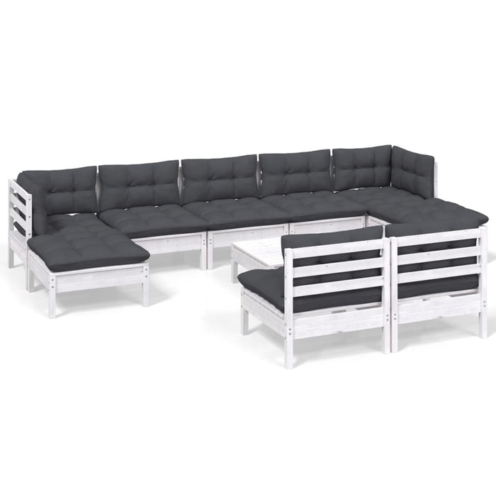 Set mobilier de grădină cu perne, 10 piese, alb, llemn de pin - WALTI WALTI