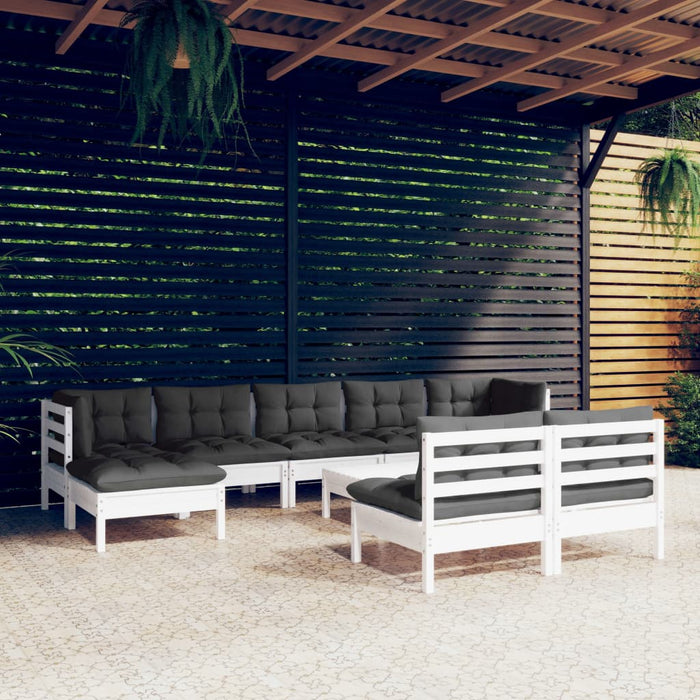 Set mobilier de grădină cu perne, 10 piese, alb, llemn de pin - WALTI WALTI