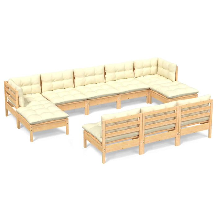 Set mobilier grădină cu perne crem, 10 piese, lemn de pin - WALTI WALTI