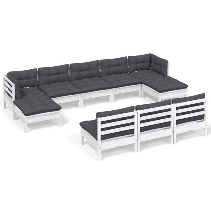 Set mobilier de grădină cu perne, 10 piese, alb, lemn de pin - WALTI WALTI