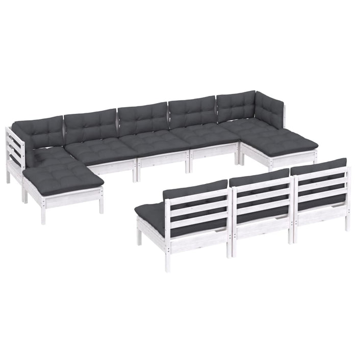 Set mobilier de grădină cu perne, 10 piese, alb, lemn de pin - WALTI WALTI