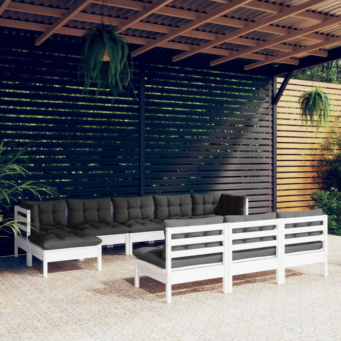 Set mobilier de grădină cu perne, 10 piese, alb, lemn de pin - WALTI WALTI
