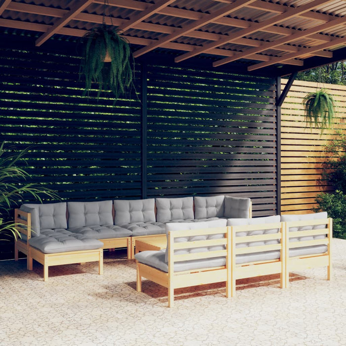 Set mobilier grădină cu perne gri, 11 piese, lemn de pin - WALTI WALTI