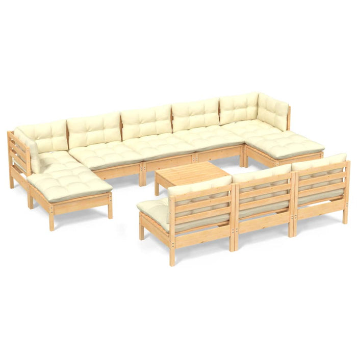 Set mobilier grădină cu perne crem, 11 piese, lemn de pin - WALTI WALTI
