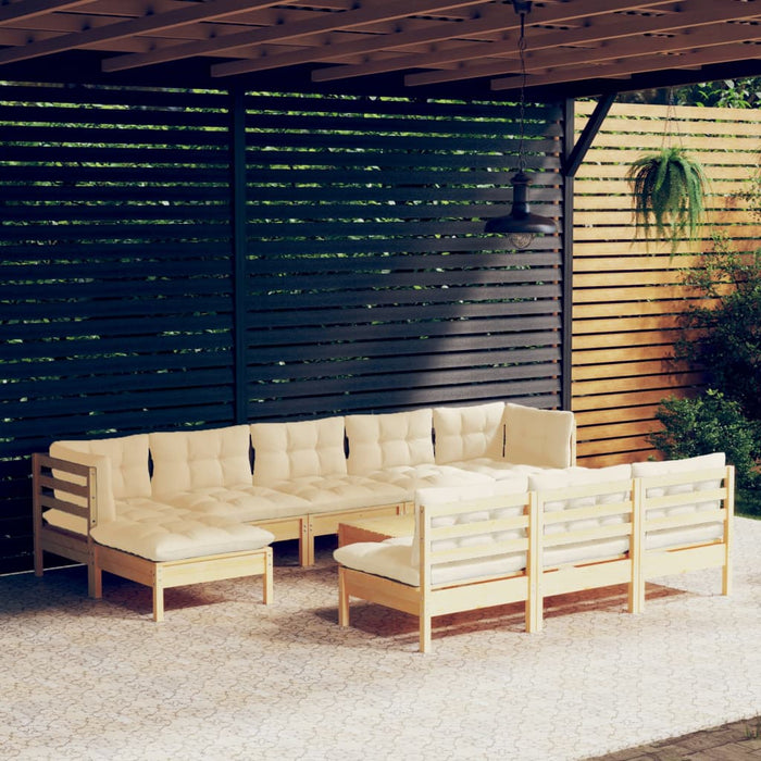 Set mobilier grădină cu perne crem, 11 piese, lemn de pin - WALTI WALTI