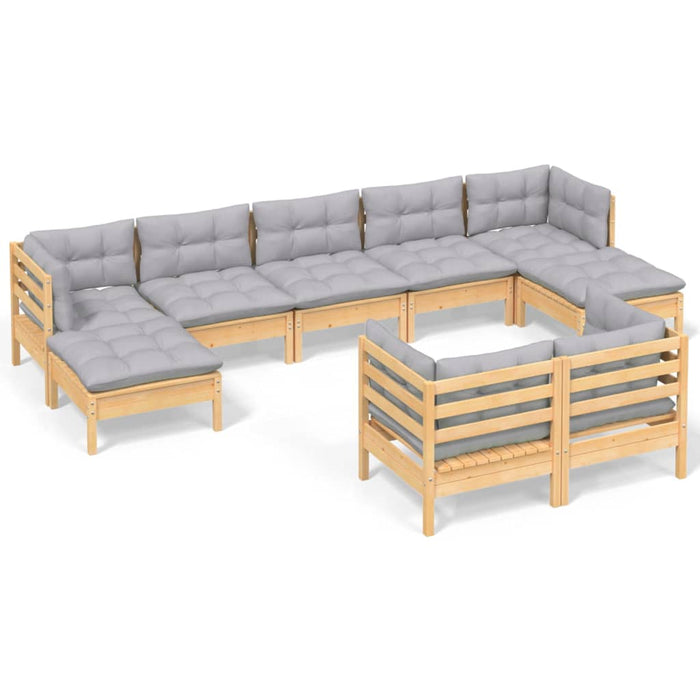 Set mobilier de grădină cu perne gri, 9 piese, lemn masiv pin - WALTI WALTI