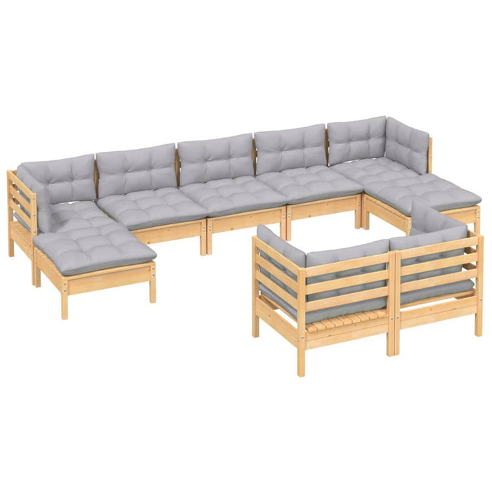 Set mobilier de grădină cu perne gri, 9 piese, lemn masiv pin - WALTI WALTI