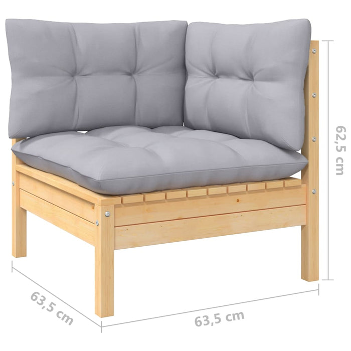 Set mobilier de grădină cu perne gri, 9 piese, lemn masiv pin - WALTI WALTI
