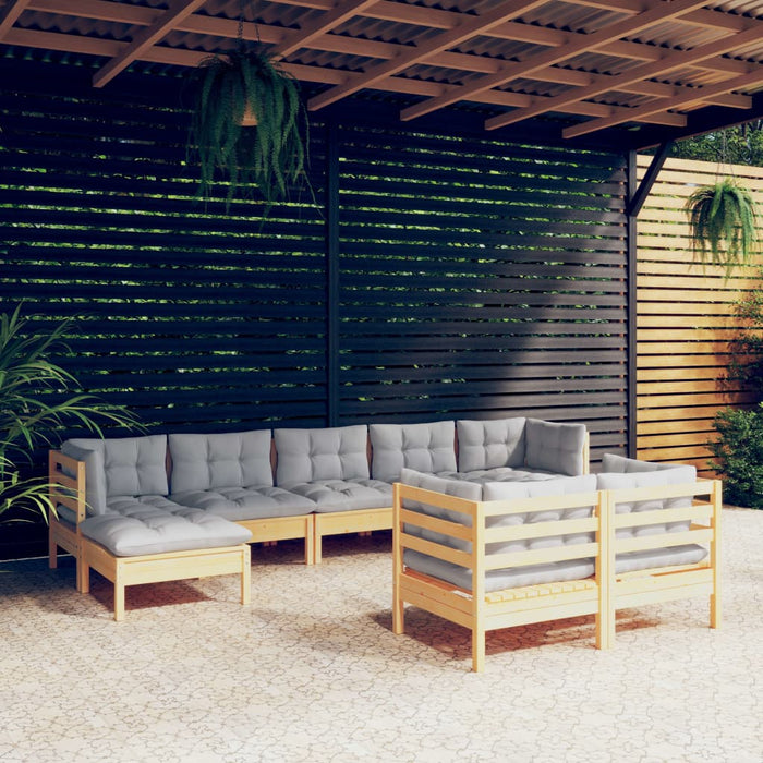 Set mobilier de grădină cu perne gri, 9 piese, lemn masiv pin - WALTI WALTI