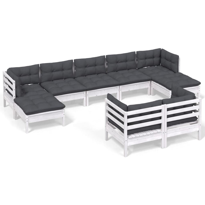 Set mobilier grădină cu perne, 9 piese, alb, lemn masiv pin - WALTI WALTI