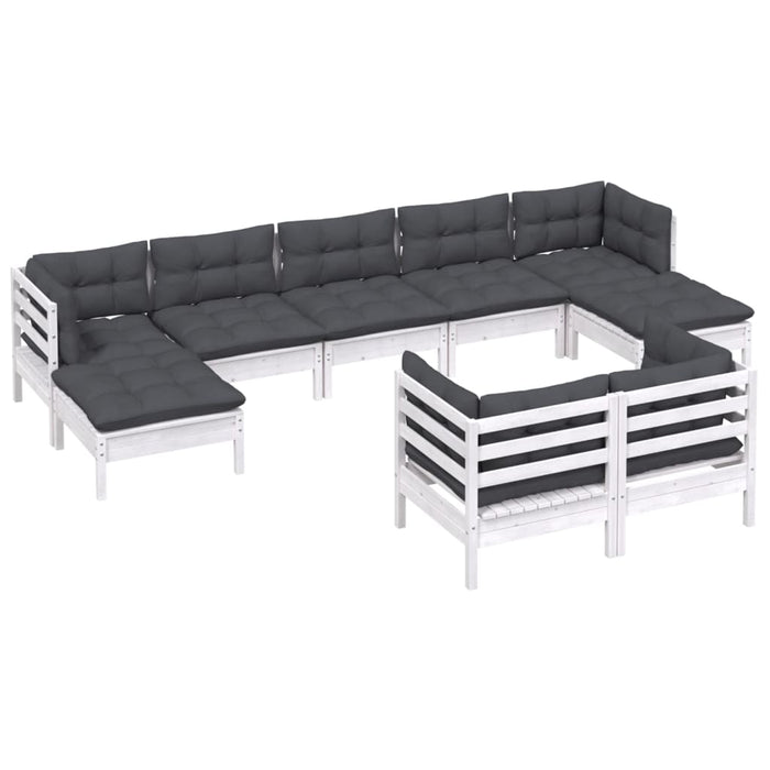 Set mobilier grădină cu perne, 9 piese, alb, lemn masiv pin - WALTI WALTI