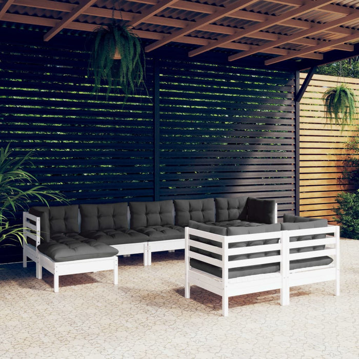 Set mobilier grădină cu perne, 9 piese, alb, lemn masiv pin - WALTI WALTI
