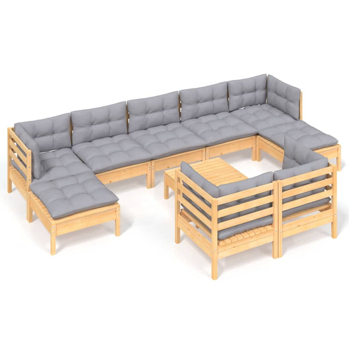 Set mobilier grădină cu perne, 10 piese, gri, lemn masiv pin - WALTI WALTI